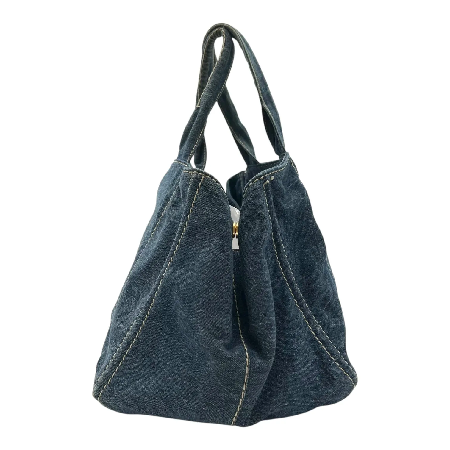 Canapa Blue Tote Bag in Denim, Gold hardware