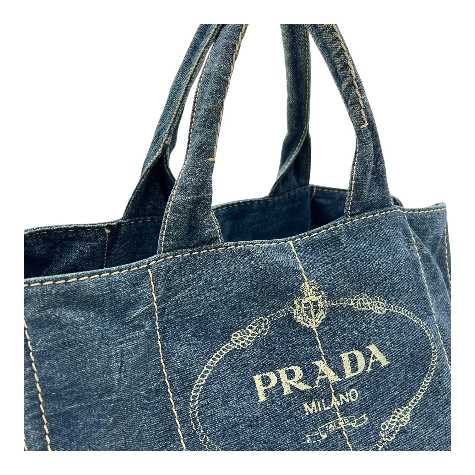 Canapa Blue Tote Bag in Denim, Gold hardware