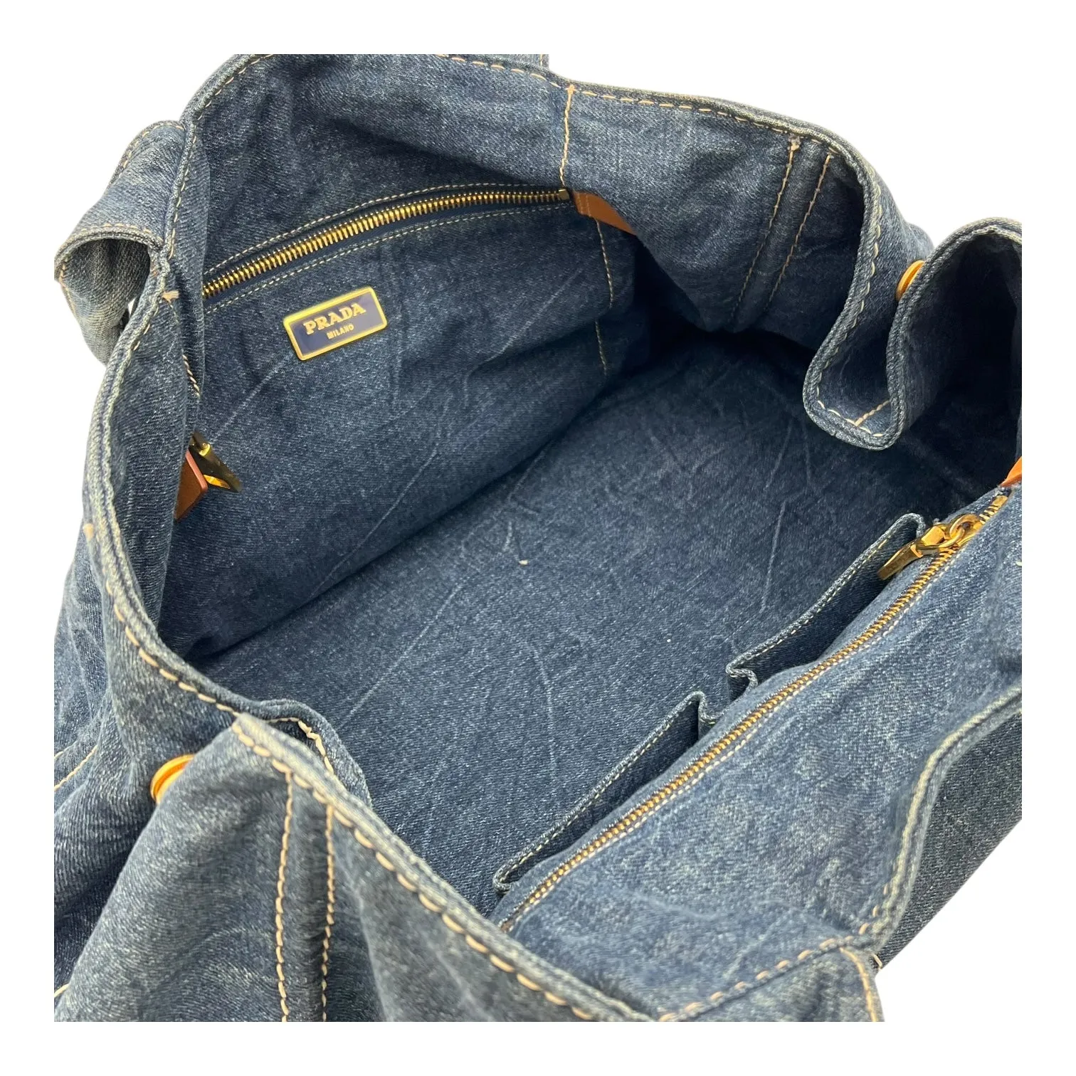 Canapa Blue Tote Bag in Denim, Gold hardware