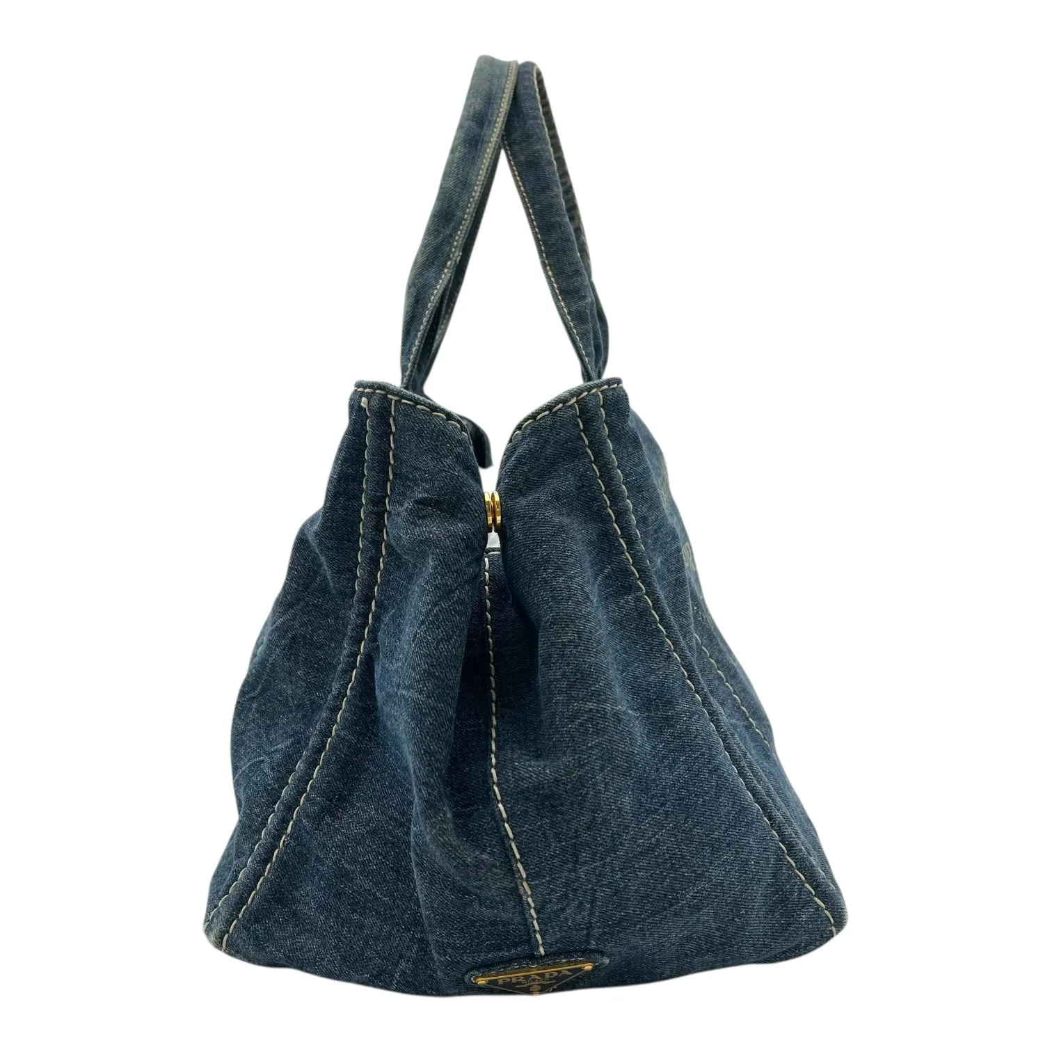 Canapa Blue Tote Bag in Denim, Gold hardware