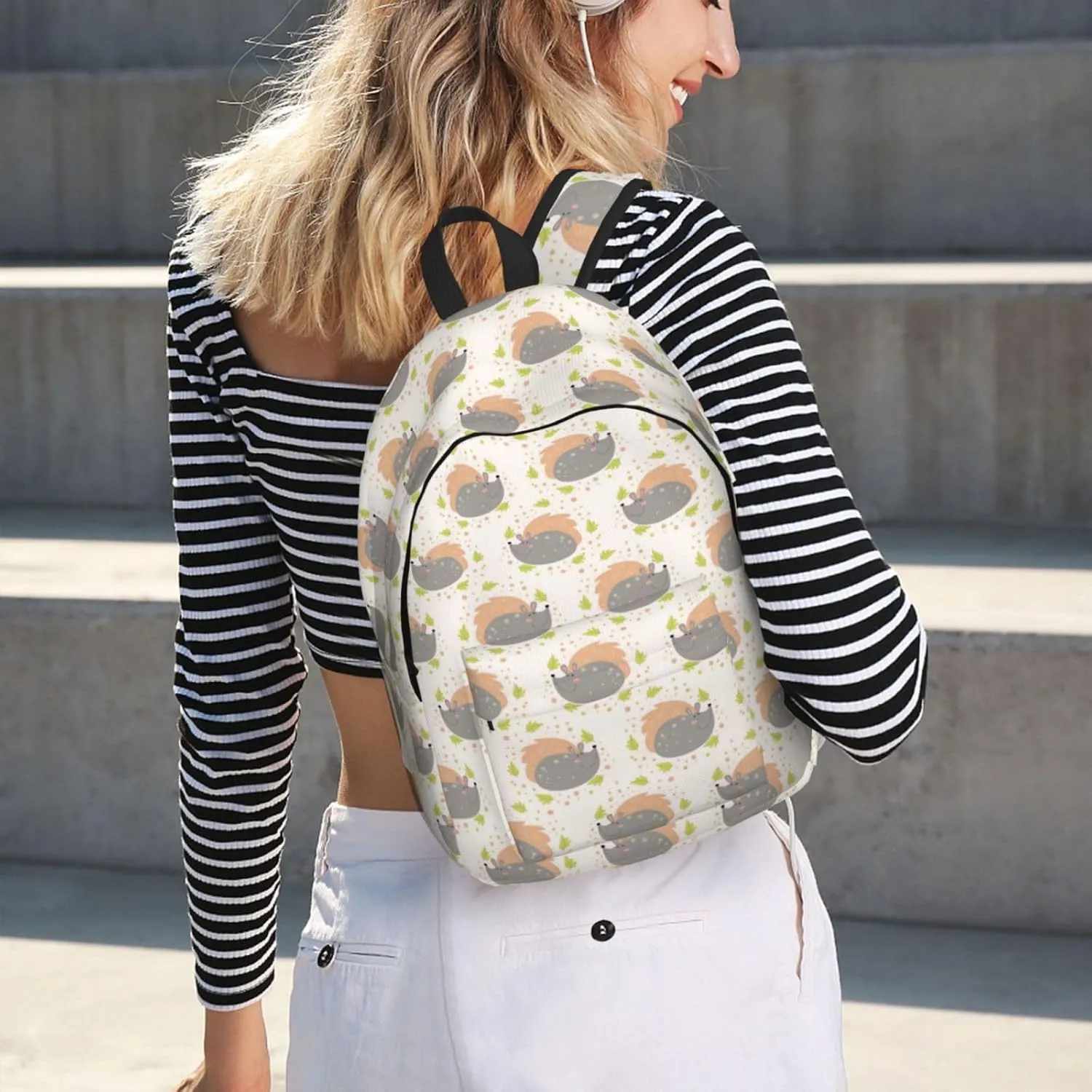 Canvas Casual Backpack Laptop Bag Suitable for Travel Office Outdoor Sports Men and Women Cute Porcupine