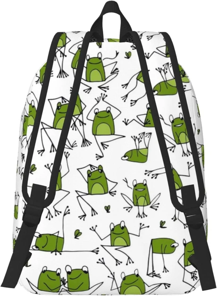 Canvas Casual Backpack Laptop Bag Suitable for Travel Office Outdoor Sports Men and Women Frog