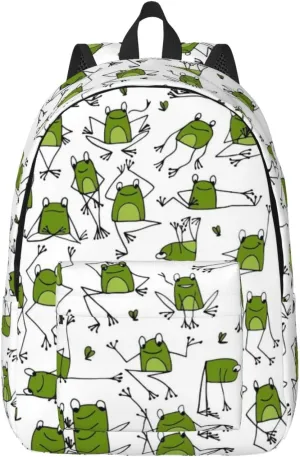 Canvas Casual Backpack Laptop Bag Suitable for Travel Office Outdoor Sports Men and Women Frog
