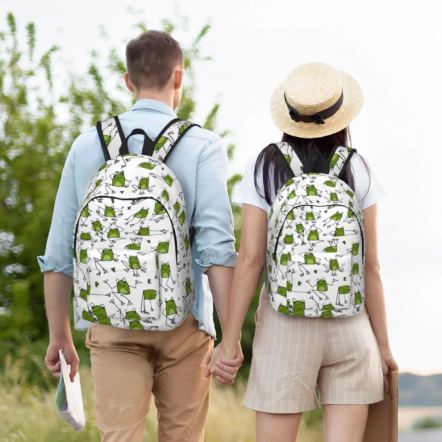 Canvas Casual Backpack Laptop Bag Suitable for Travel Office Outdoor Sports Men and Women Frog