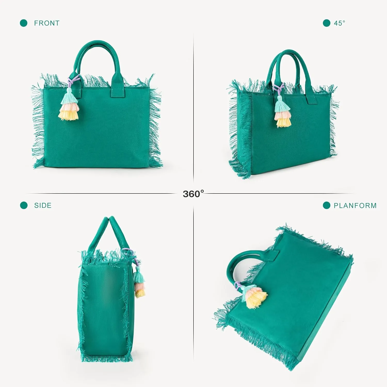 Canvas Tote Bag for Women with Tassel, Shoulder Bag Top Handle handbag with Zipper Closure for Work Travel Beach Gym Shopping