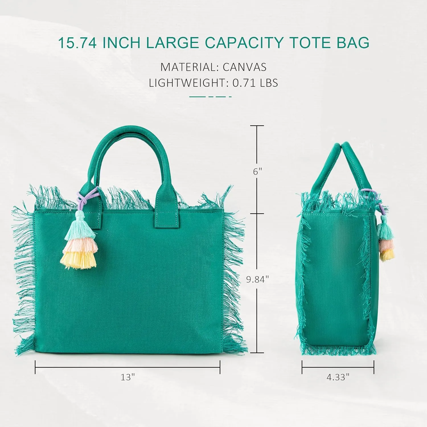 Canvas Tote Bag for Women with Tassel, Shoulder Bag Top Handle handbag with Zipper Closure for Work Travel Beach Gym Shopping