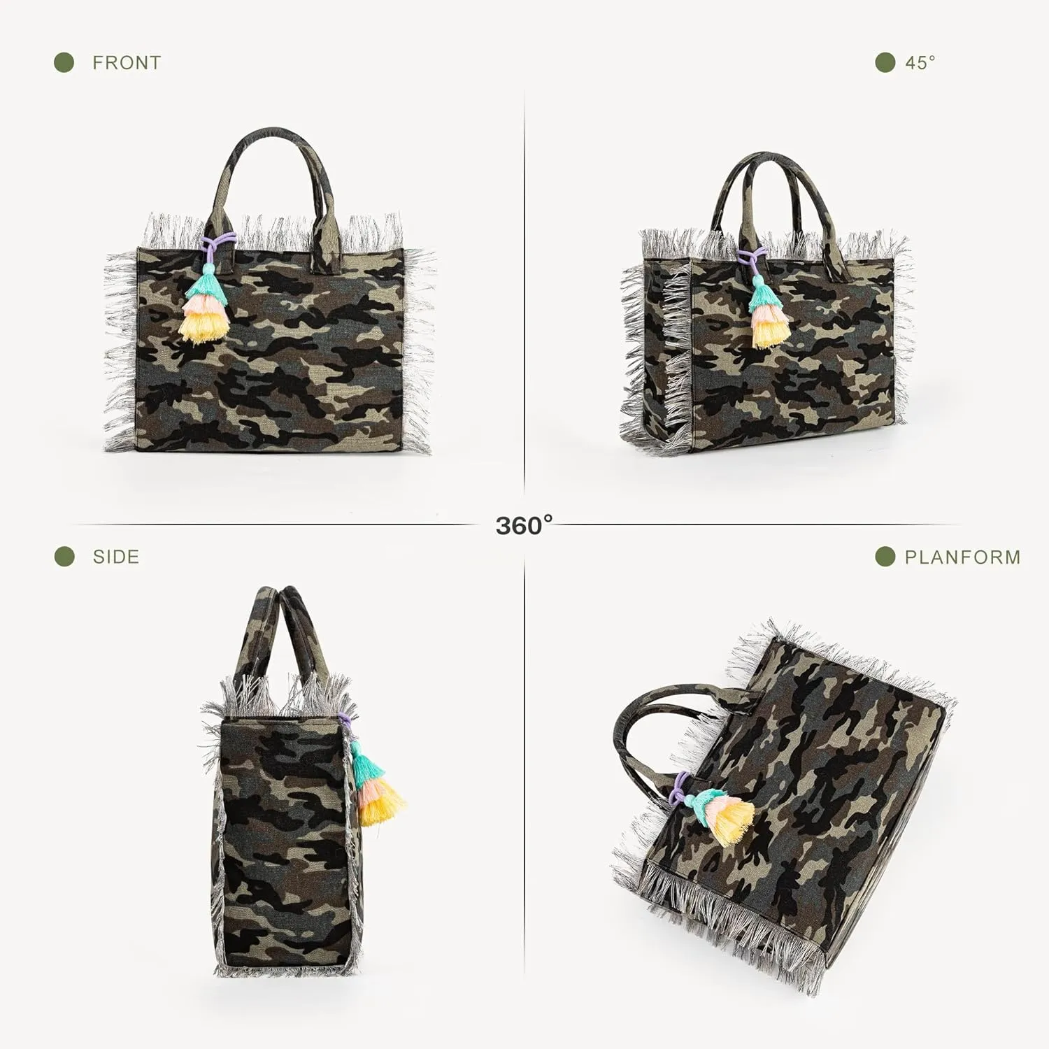 Canvas Tote Bag for Women with Tassel, Shoulder Bag Top Handle handbag with Zipper Closure for Work Travel Beach Gym Shopping