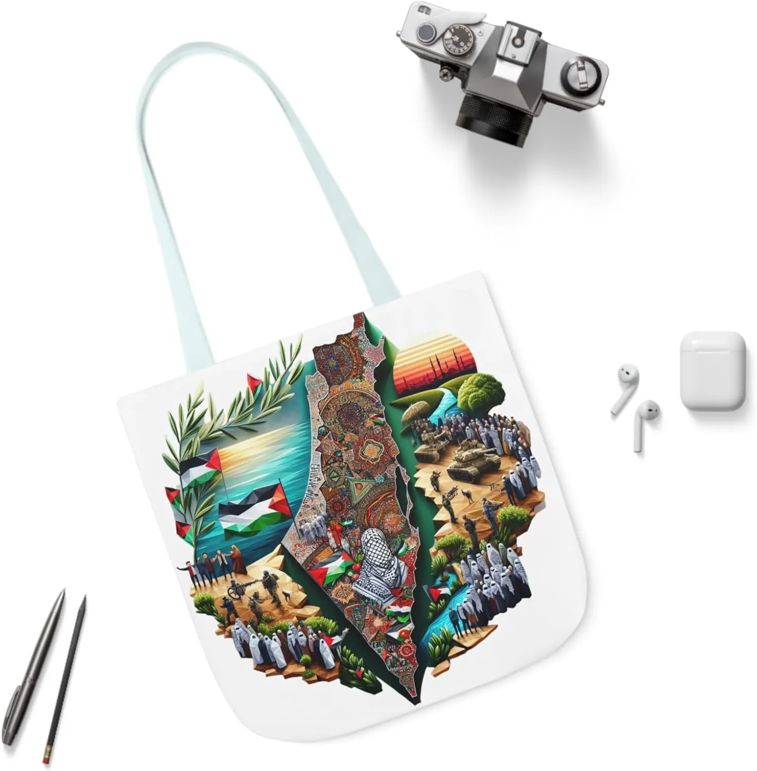 Canvas Tote Bag, Free Palestine Map Flag Keffiyeh, Activist Shoulder Bag, Protest Tote, Political Statement Tote, Market Bag
