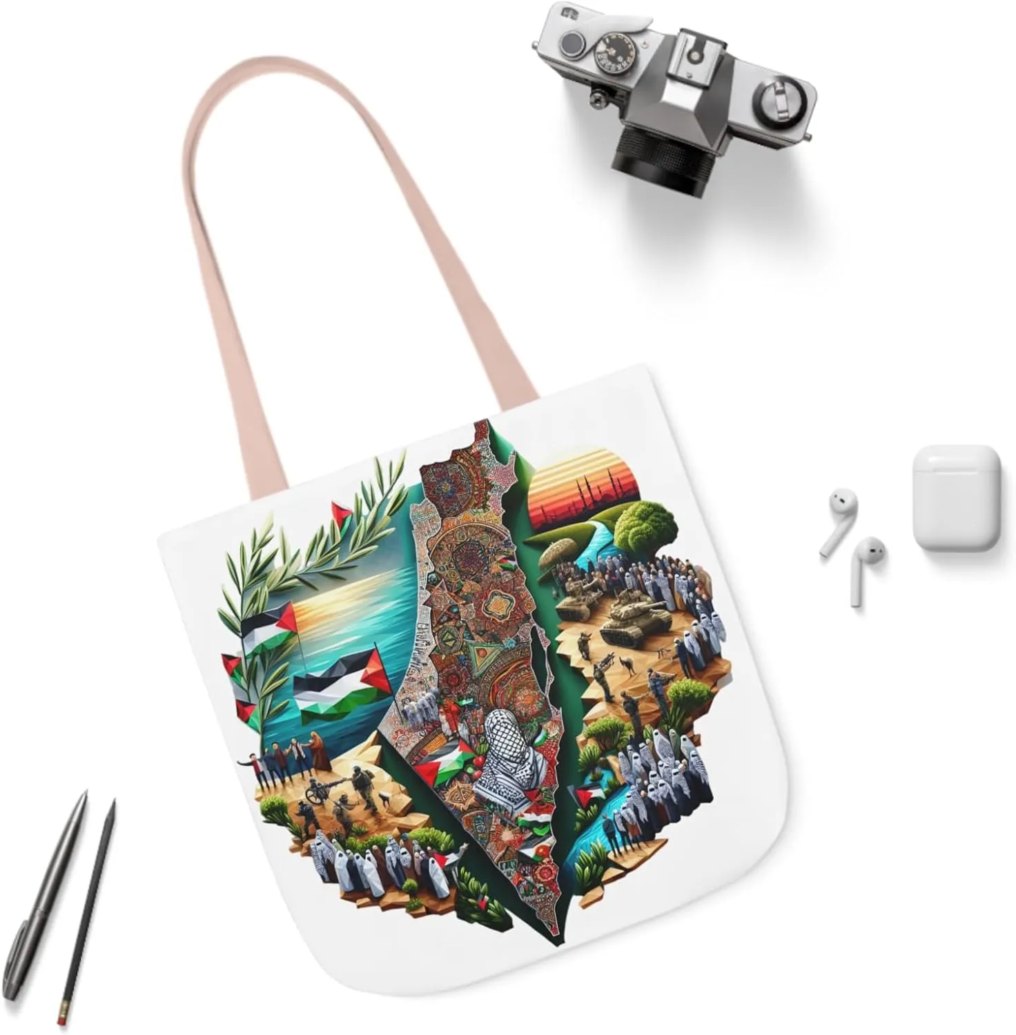 Canvas Tote Bag, Free Palestine Map Flag Keffiyeh, Activist Shoulder Bag, Protest Tote, Political Statement Tote, Market Bag