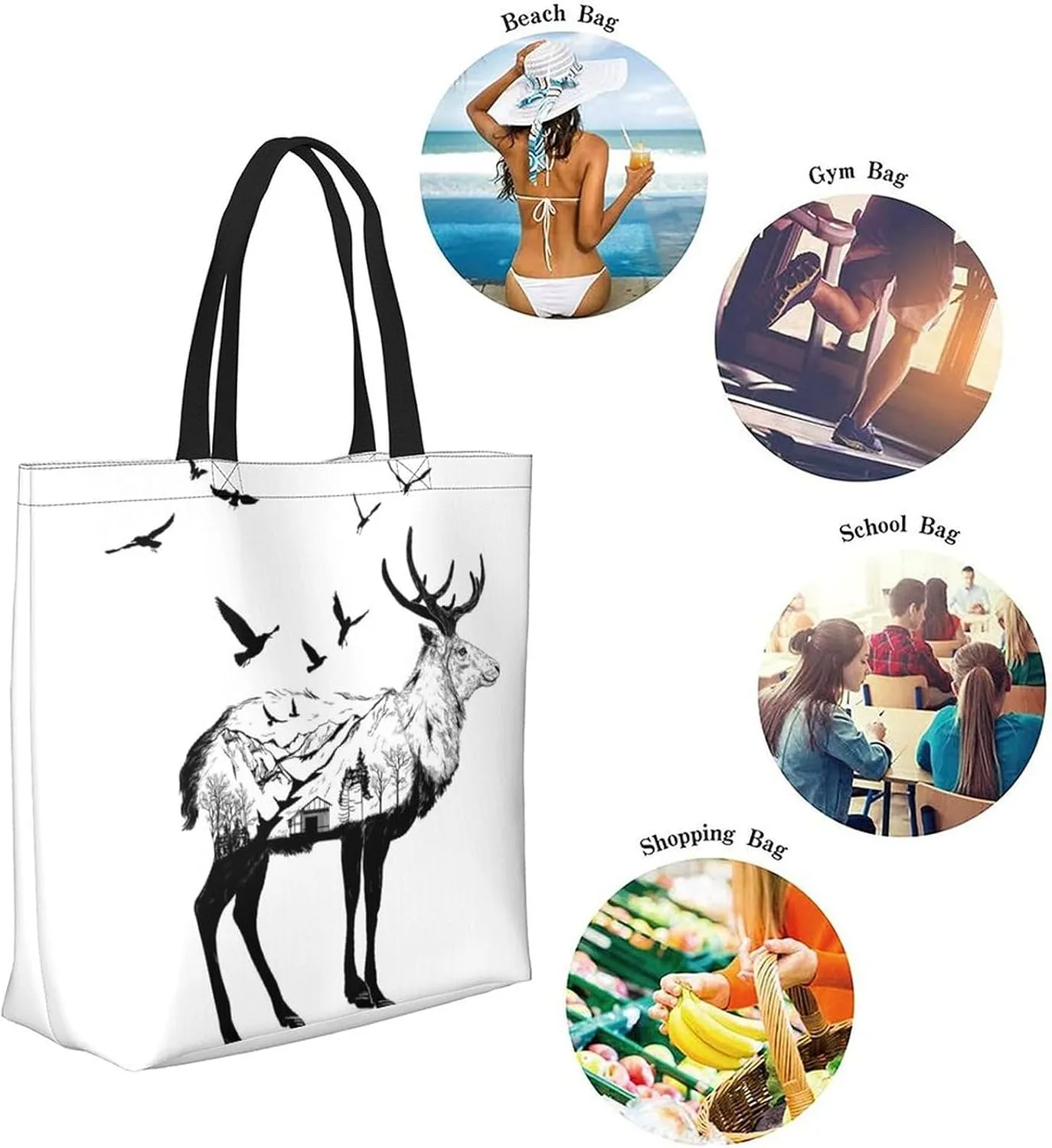 Canvas Tote Bag Large Women Casual Shoulder Bag Handbag Reusable Beach Shopping Grocery Bag For Outdoors
