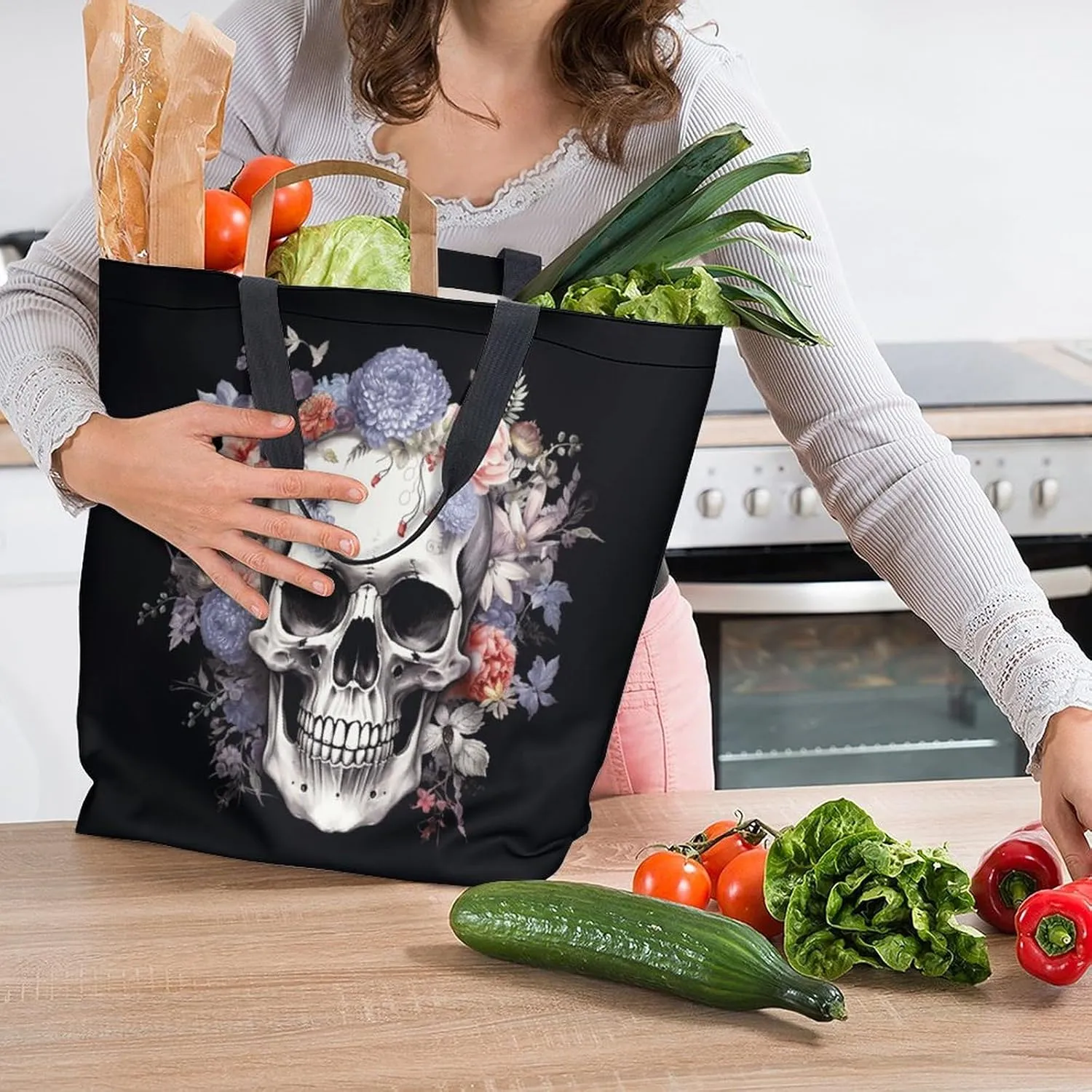 Canvas Tote Bag - Large Women's Casual Shoulder Handbag - Reusable Beach Shopping Grocery Bag for Outdoors