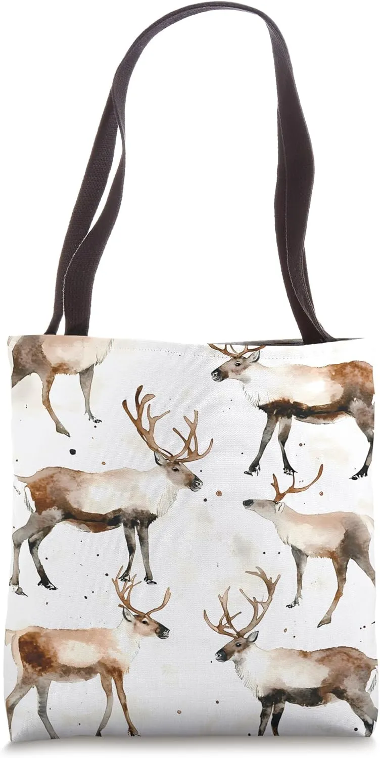 Caribou Watercolor Print - Wildlife Pattern Art Tote Bag