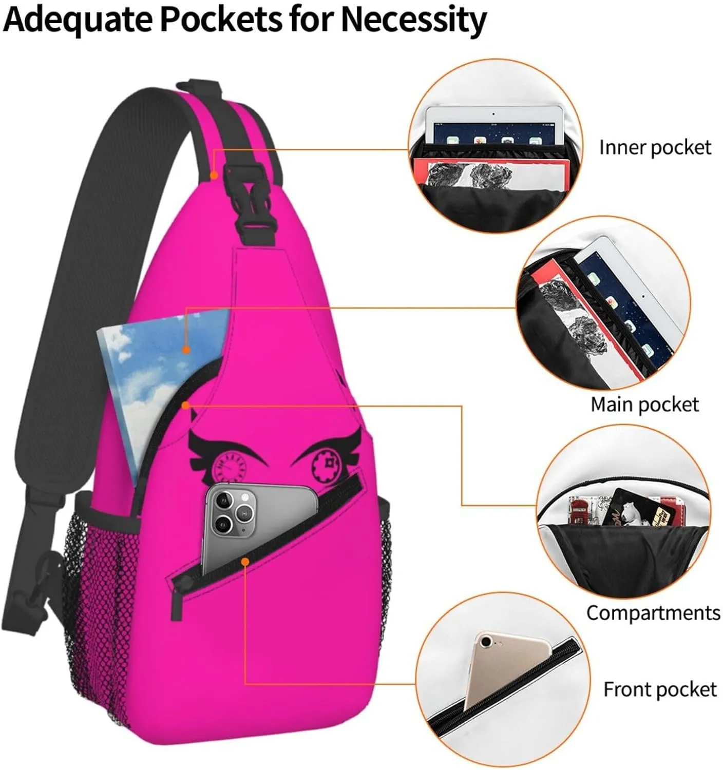 Cartoon Cool Eyes Crossbody Bag Cross Chest Bag Adjustable Sling Backpack Sports Gym Shoulder Bags Travel Cycling Daypack Diagonally Casual Rucksack