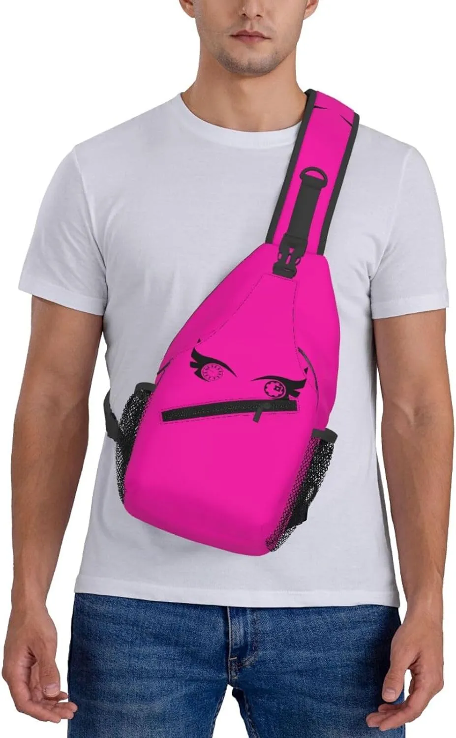 Cartoon Cool Eyes Crossbody Bag Cross Chest Bag Adjustable Sling Backpack Sports Gym Shoulder Bags Travel Cycling Daypack Diagonally Casual Rucksack