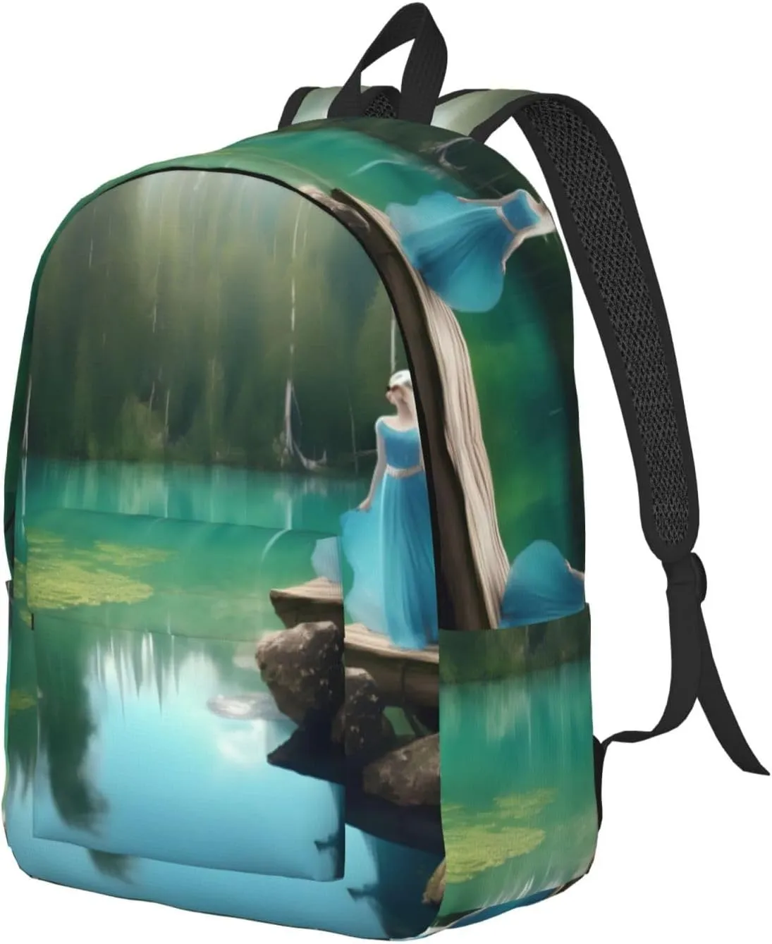 Casual Canvas Backpack, Laptop Rucksack,Shoulder Travel Camping Hiking Backpacks for Men Women-Lake fairy