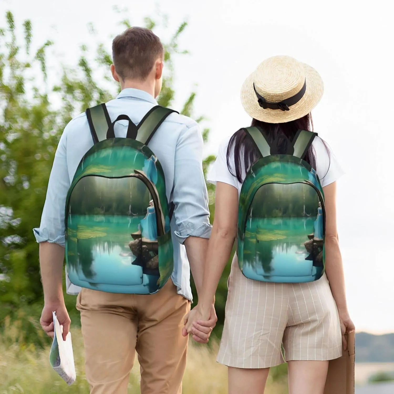 Casual Canvas Backpack, Laptop Rucksack,Shoulder Travel Camping Hiking Backpacks for Men Women-Lake fairy