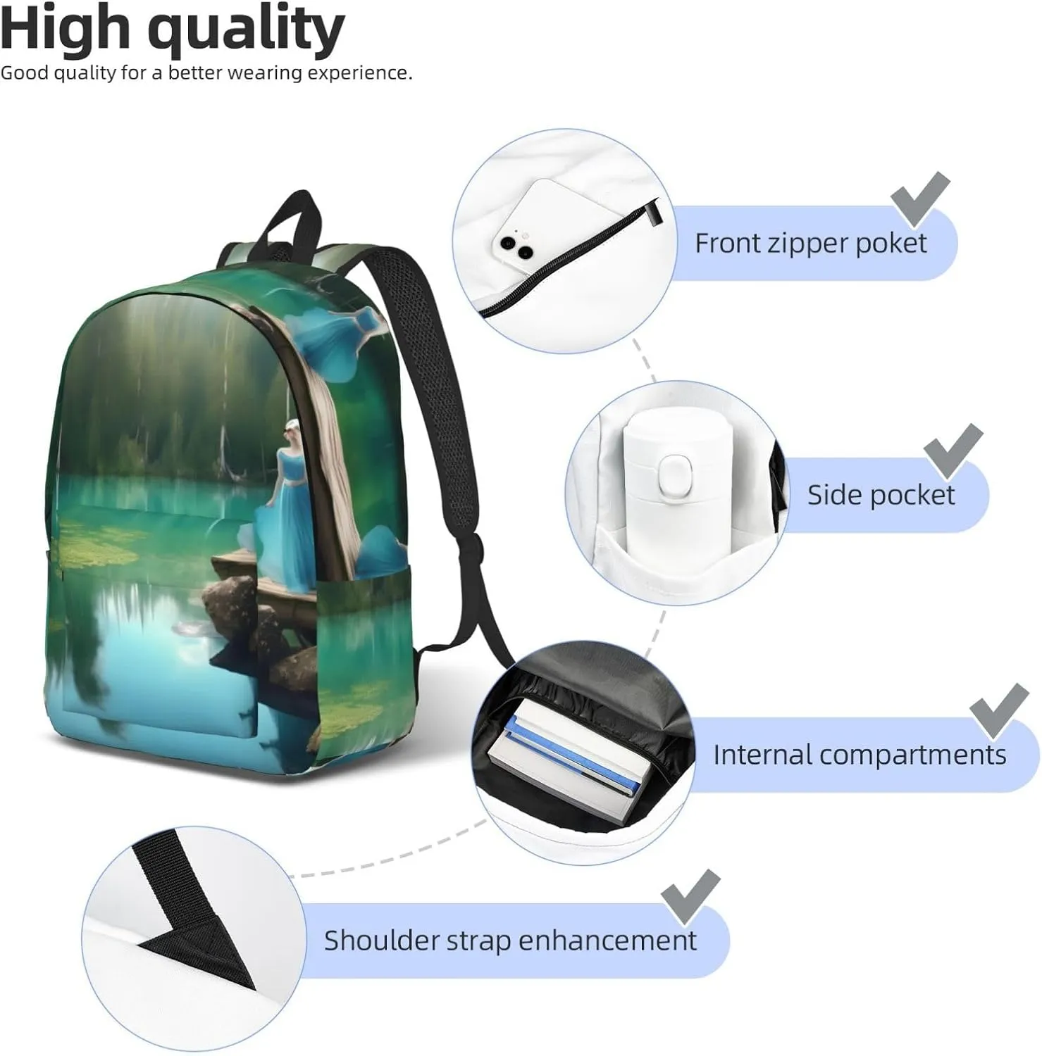 Casual Canvas Backpack, Laptop Rucksack,Shoulder Travel Camping Hiking Backpacks for Men Women-Lake fairy