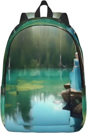Casual Canvas Backpack, Laptop Rucksack,Shoulder Travel Camping Hiking Backpacks for Men Women-Lake fairy