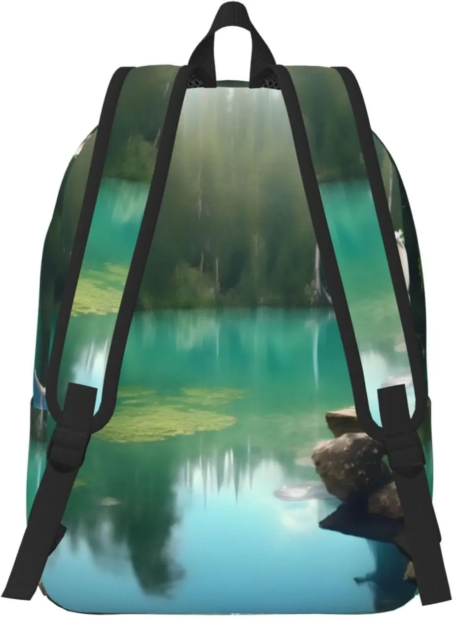Casual Canvas Backpack, Laptop Rucksack,Shoulder Travel Camping Hiking Backpacks for Men Women-Lake fairy