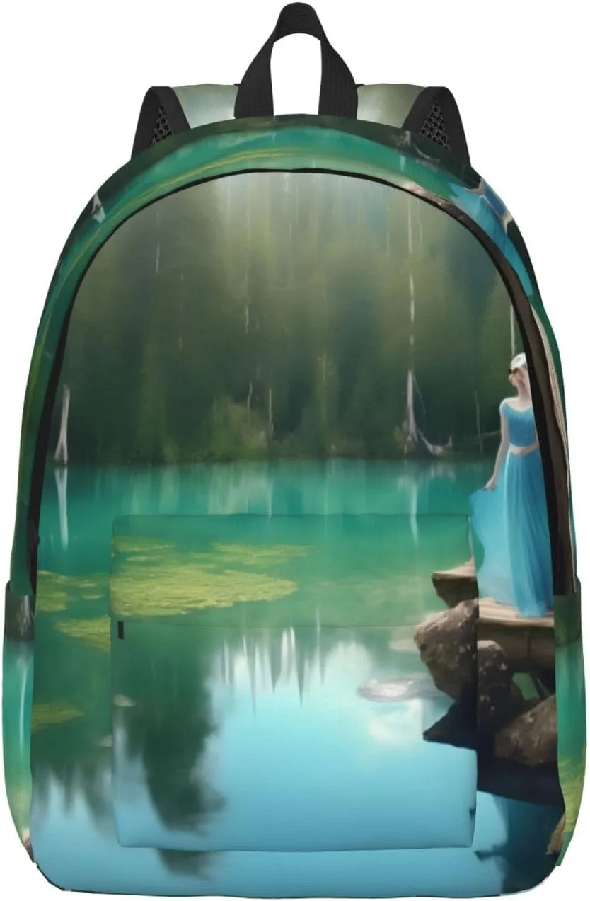 Casual Canvas Backpack, Laptop Rucksack,Shoulder Travel Camping Hiking Backpacks for Men Women-Lake fairy