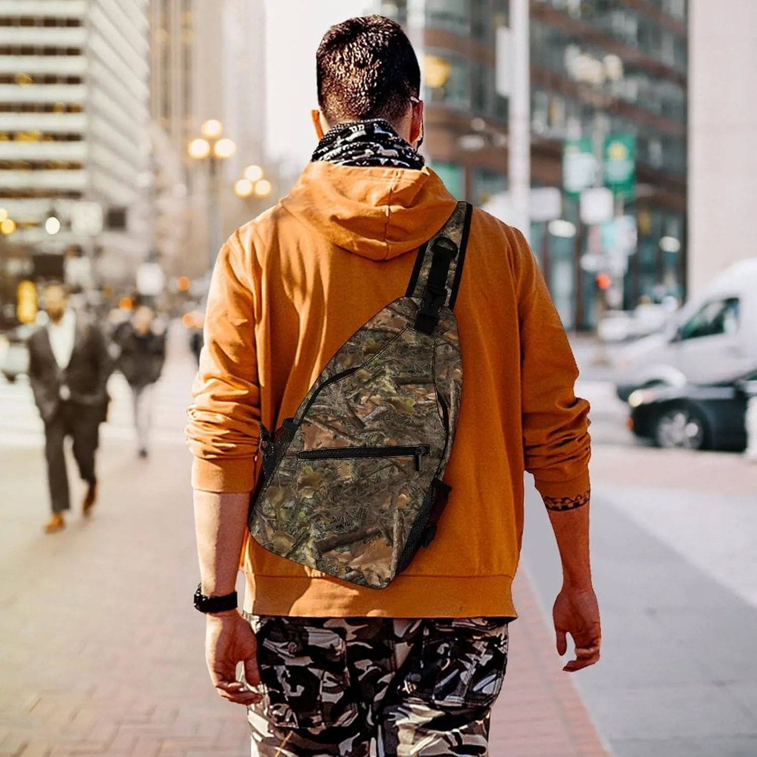 Casual Sling Backpack, Rope Bag, for Hunting Trees Camo Military Army Camouflage Shoulder Crossbody Bag Chest Pack, Bookbag, Gym Bags Sack Daypack Outdoor Backpack for Man Women Lady s