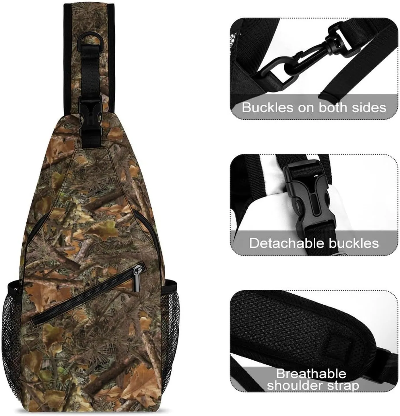 Casual Sling Backpack, Rope Bag, for Hunting Trees Camo Military Army Camouflage Shoulder Crossbody Bag Chest Pack, Bookbag, Gym Bags Sack Daypack Outdoor Backpack for Man Women Lady s