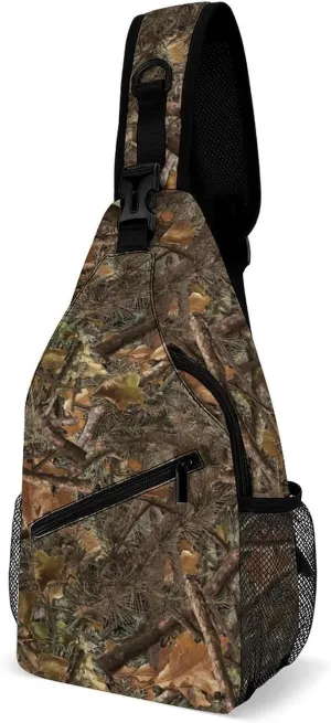 Casual Sling Backpack, Rope Bag, for Hunting Trees Camo Military Army Camouflage Shoulder Crossbody Bag Chest Pack, Bookbag, Gym Bags Sack Daypack Outdoor Backpack for Man Women Lady s