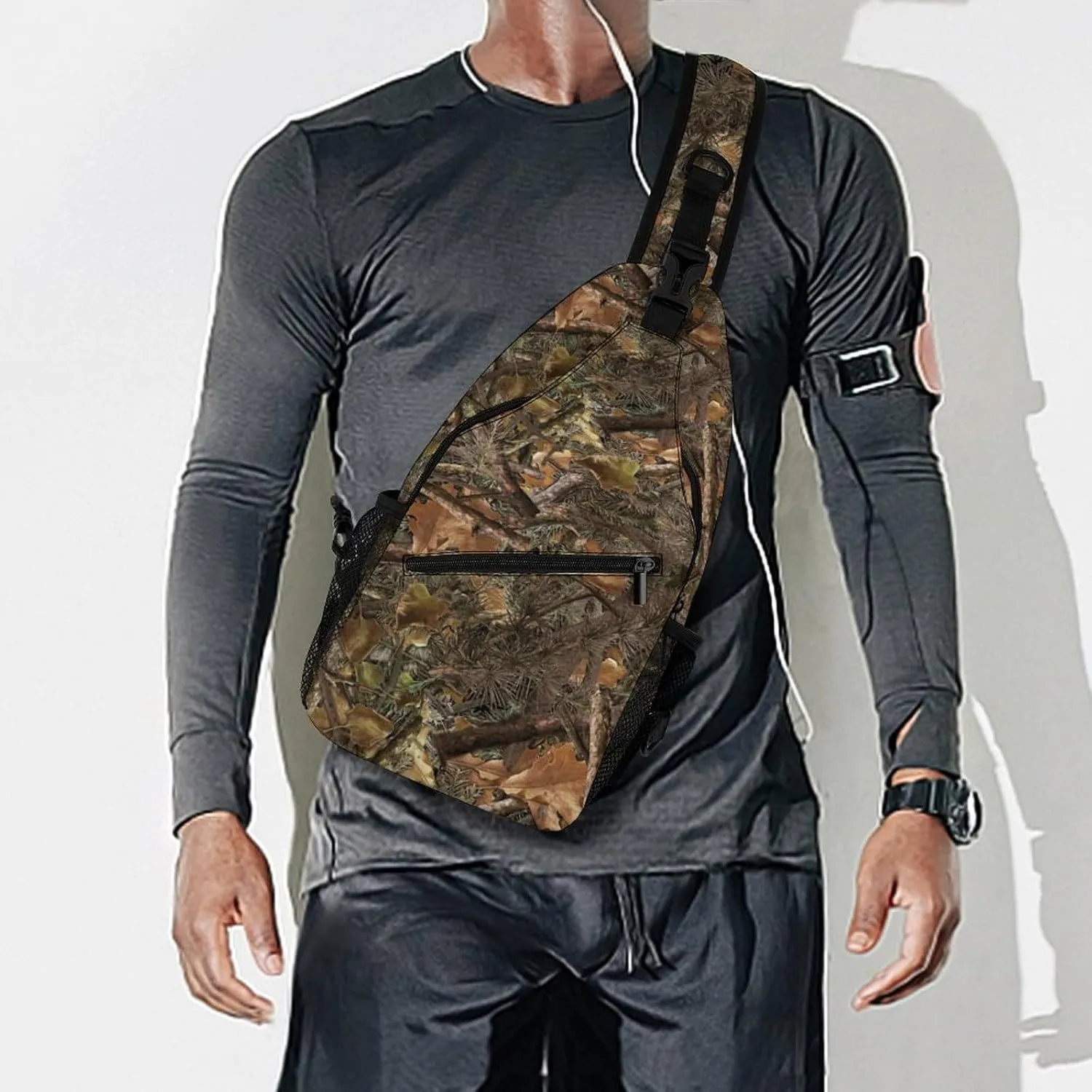 Casual Sling Backpack, Rope Bag, for Hunting Trees Camo Military Army Camouflage Shoulder Crossbody Bag Chest Pack, Bookbag, Gym Bags Sack Daypack Outdoor Backpack for Man Women Lady s