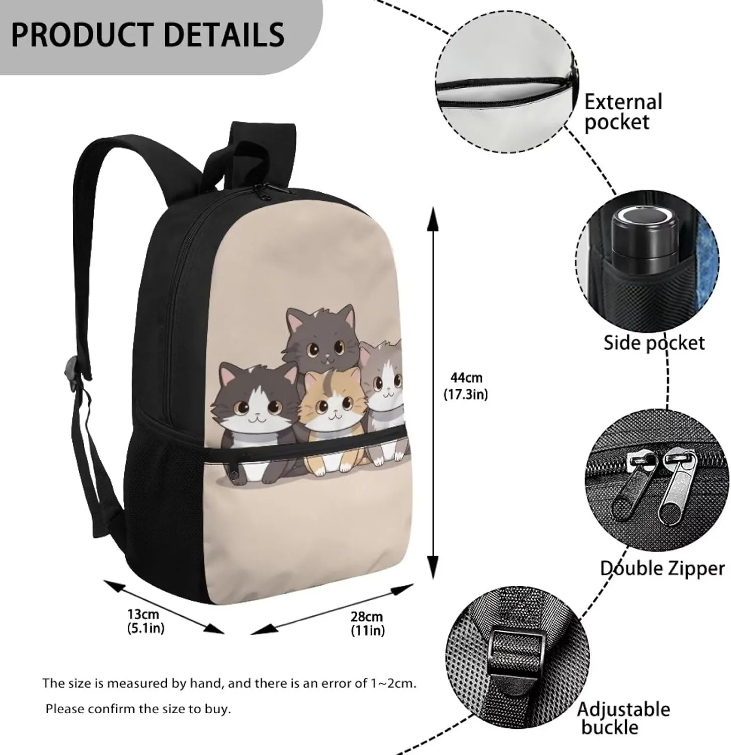 Cat Backpack for Girls Age 8-10 14-16 Kids School Backpacks Elementary Bookbag Kindergarten Preschool Schoolbag Teen School Backpack Daypack Travel Hiking Rucksack