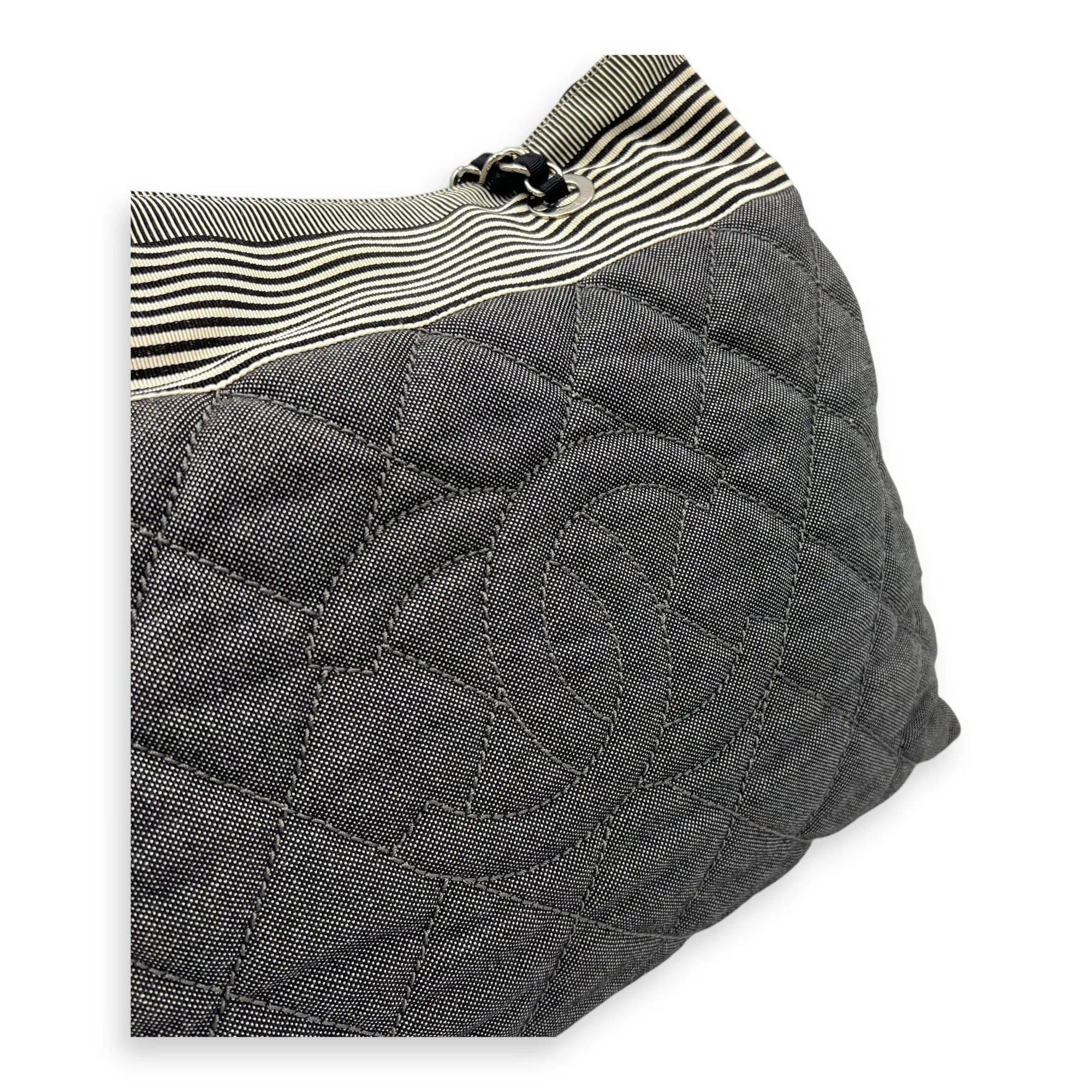 CC Denim Grey Tote Bag in Canvas, Silver hardware