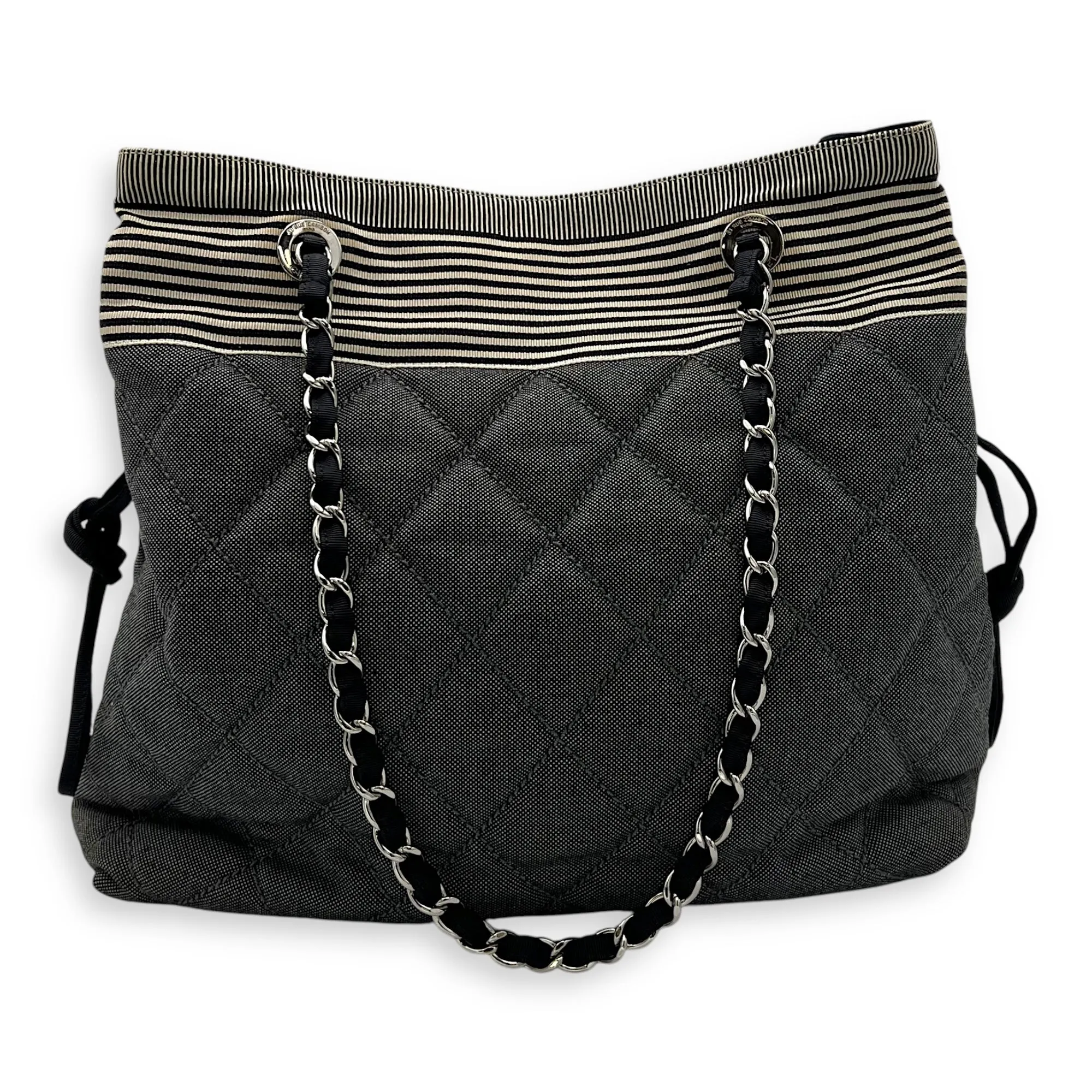 CC Denim Grey Tote Bag in Canvas, Silver hardware
