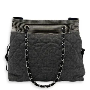 CC Denim Grey Tote Bag in Canvas, Silver hardware