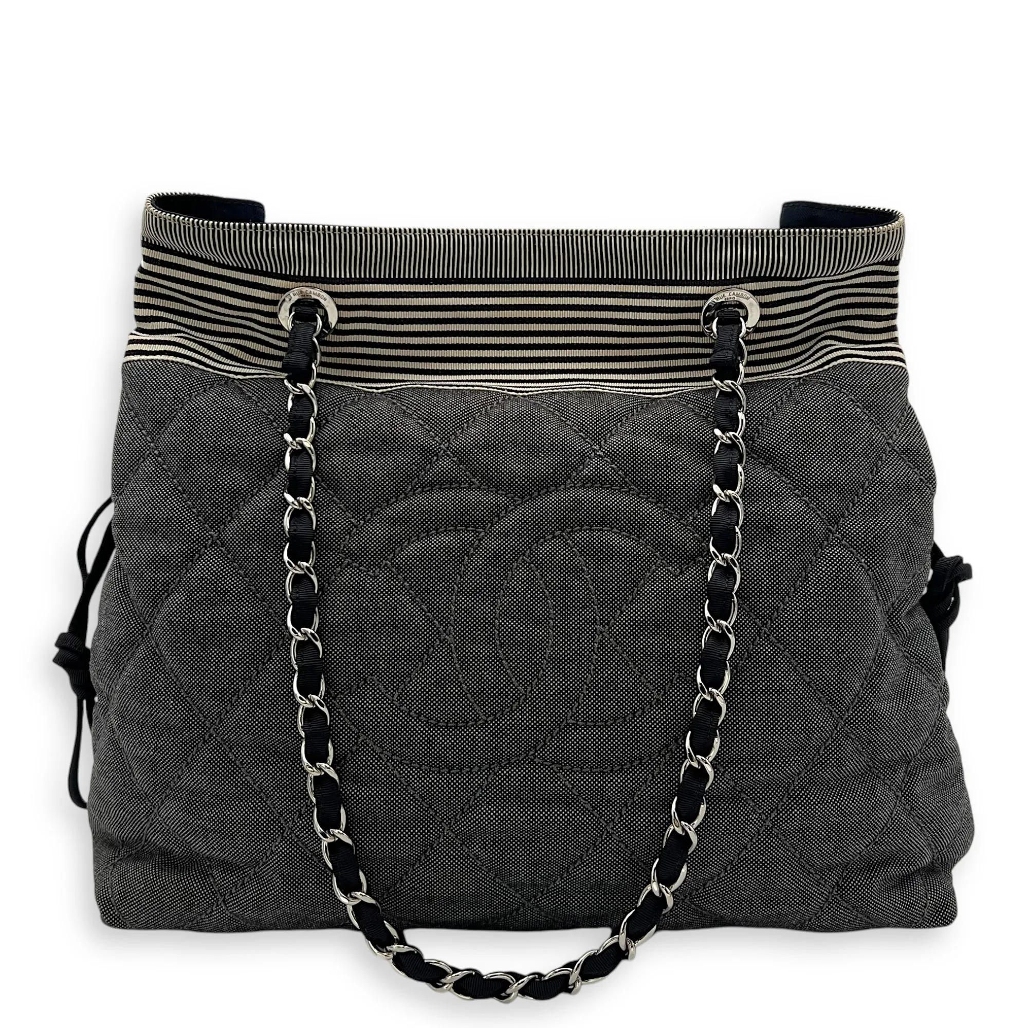 CC Denim Grey Tote Bag in Canvas, Silver hardware