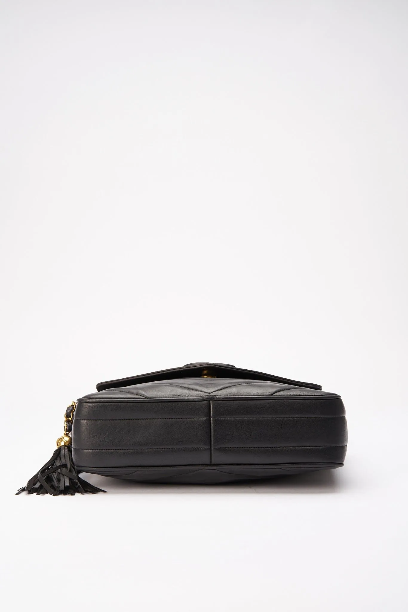 Chanel Quilted Chevron All Black Camera Crossbody Bag