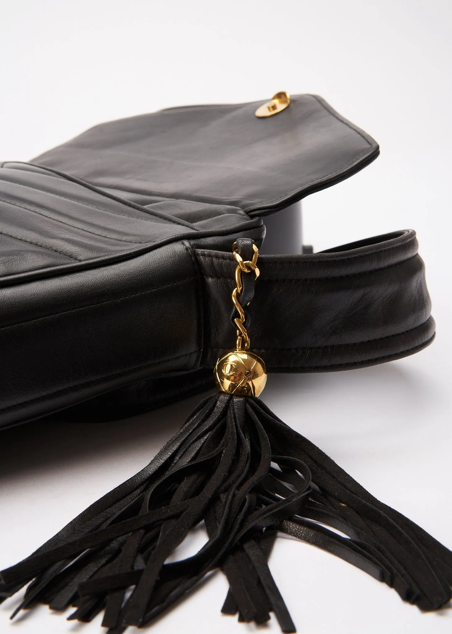 Chanel Quilted Chevron All Black Camera Crossbody Bag