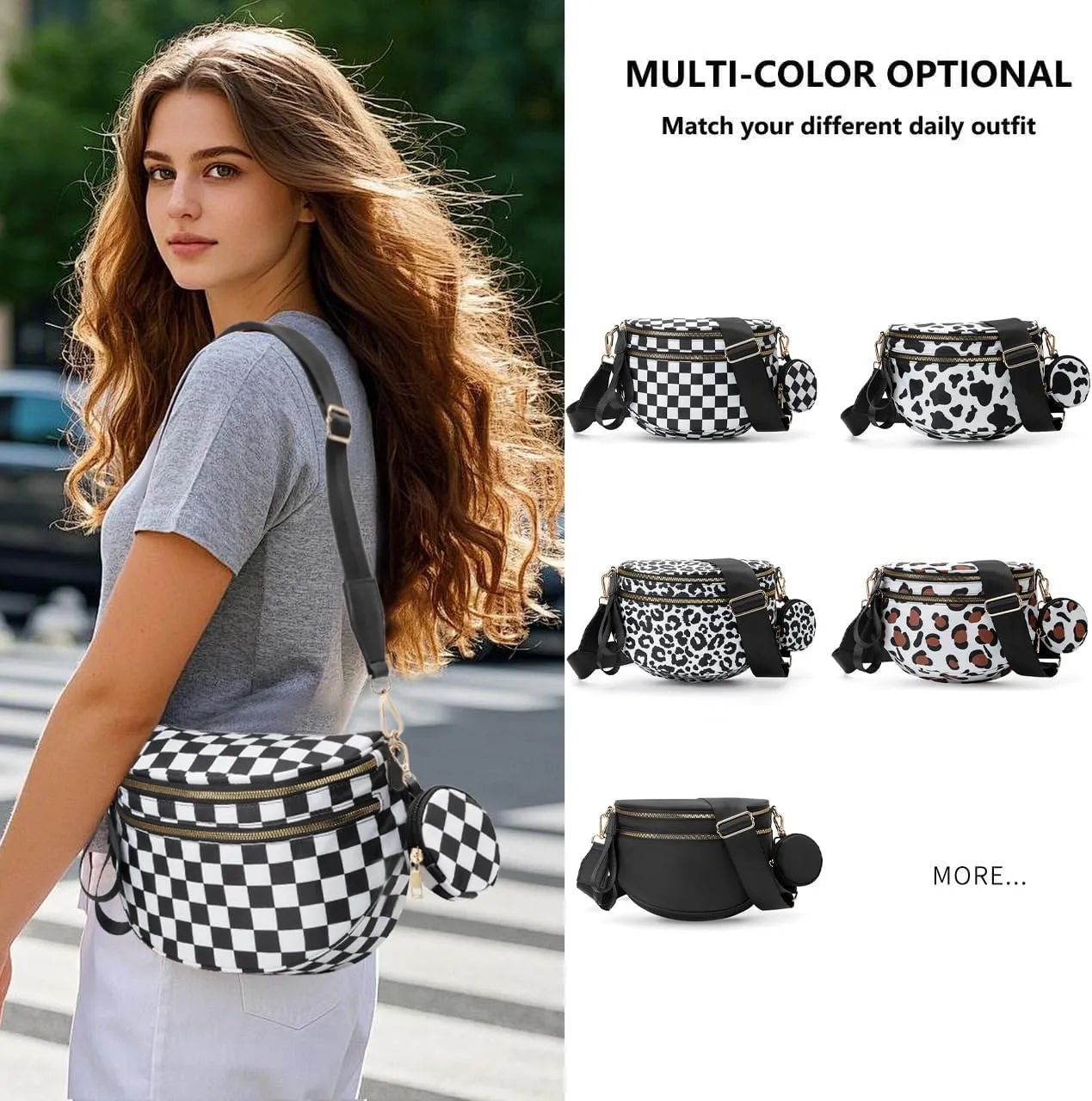 Checkered Crossbody Bag Bum Bag for Women Checkered Purse Cross Body Messenger Handbags Out Going Bag