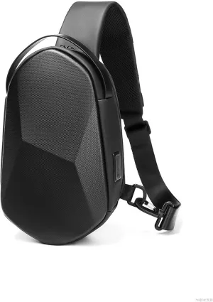 Chest Bag Mens Crossbody Multifunctional Fashion Fashion Fashion Casual Summer Waterproof Crossbody Hard Shell Motorcycle Shoulder Bag (Black)