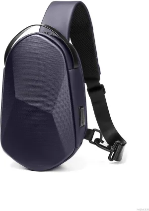 Chest Bag Mens Crossbody Multifunctional Fashion Fashion Fashion Casual Summer Waterproof Crossbody Hard Shell Motorcycle Shoulder Bag (Blue)