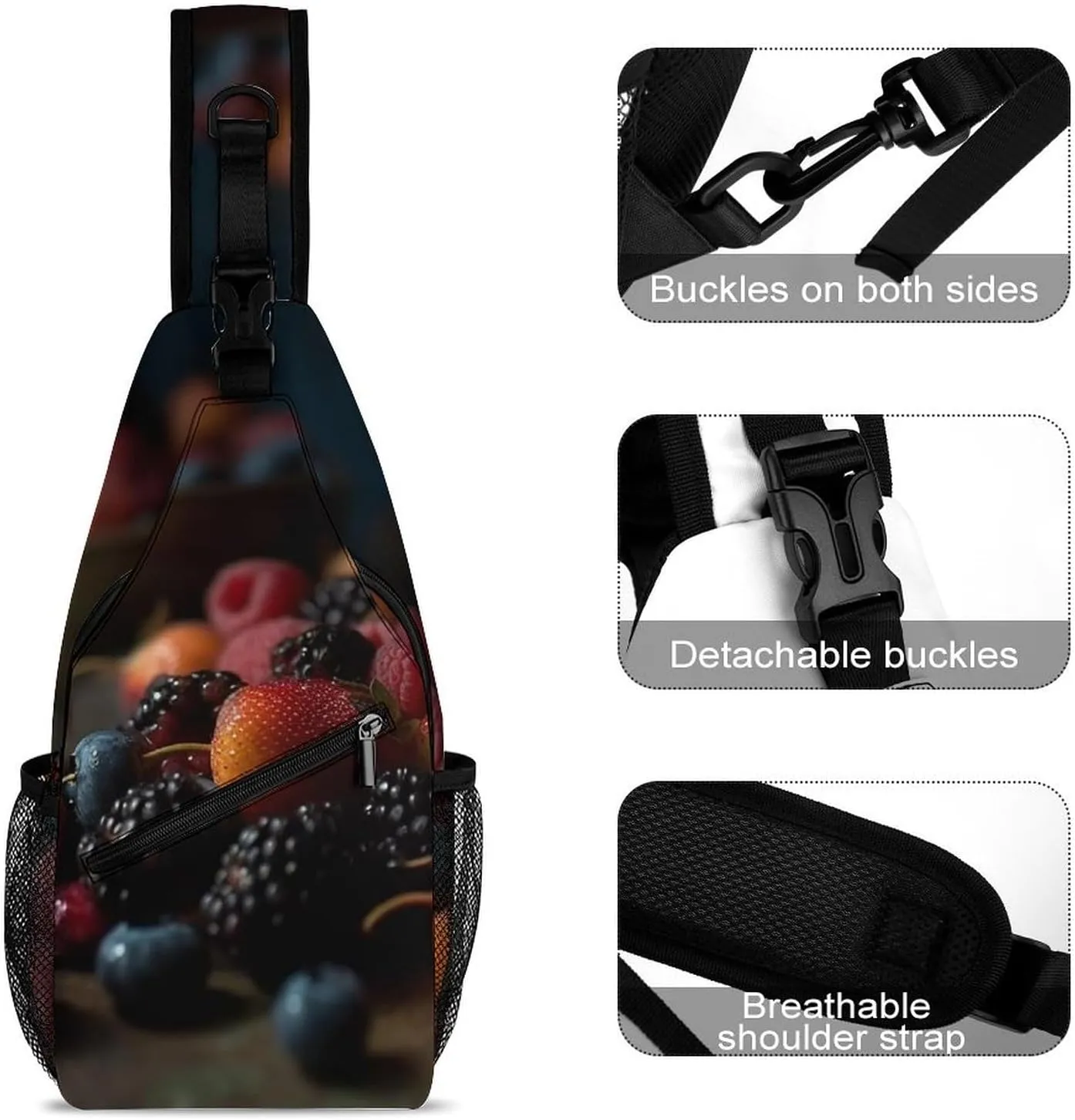 Chest Bag Sling Bag for Men Women Berries on The Table Sport Sling Backpack Lightweight Shoulder Bag for Travel