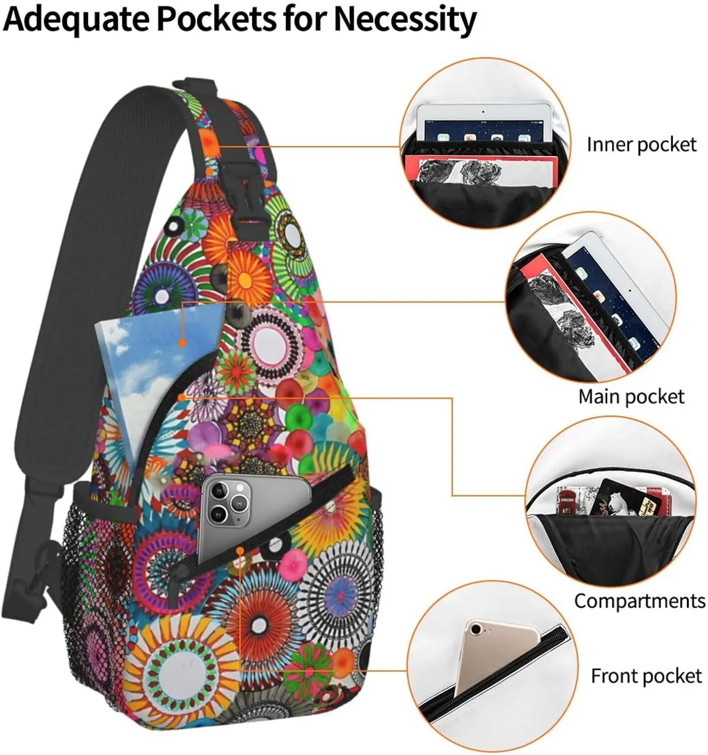 Childhood Dreams, A Colorful Drawing Chest Sling Bag Crossbody Shoulder Backpack Bag Gym Cycling Travel Hiking Daypack Cross Bag