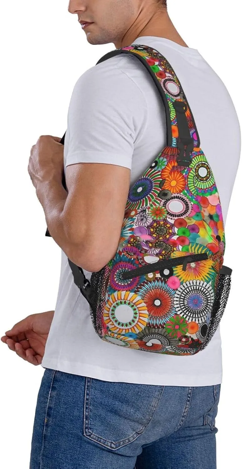 Childhood Dreams, A Colorful Drawing Chest Sling Bag Crossbody Shoulder Backpack Bag Gym Cycling Travel Hiking Daypack Cross Bag