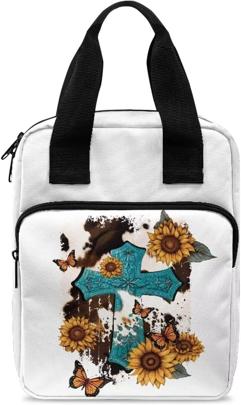 Christian Print Bible Cover,Polyester Bible Case for Women,Cross Floral Print Bible Bag Bible Case with Top Handle