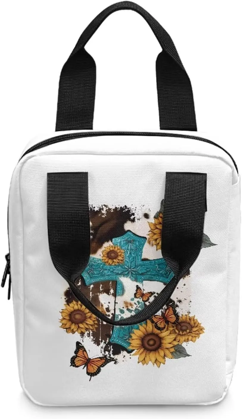 Christian Print Bible Cover,Polyester Bible Case for Women,Cross Floral Print Bible Bag Bible Case with Top Handle