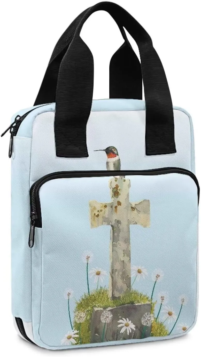 Christian Print Bible Cover,Polyester Bible Case for Women,Cross Floral Print Bible Bag Bible Case with Top Handle
