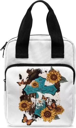 Christian Print Bible Cover,Polyester Bible Case for Women,Cross Floral Print Bible Bag Bible Case with Top Handle