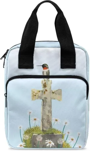 Christian Print Bible Cover,Polyester Bible Case for Women,Cross Floral Print Bible Bag Bible Case with Top Handle