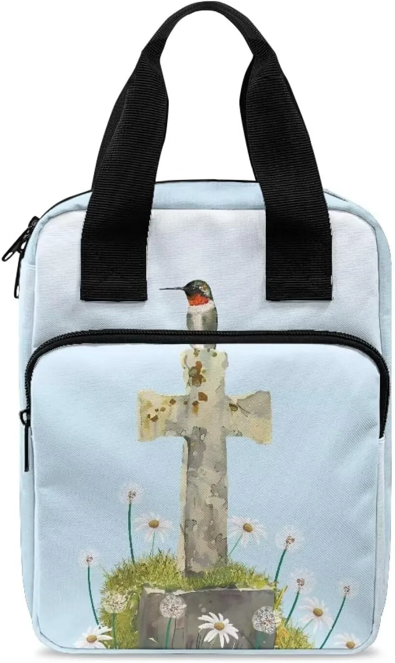 Christian Print Bible Cover,Polyester Bible Case for Women,Cross Floral Print Bible Bag Bible Case with Top Handle