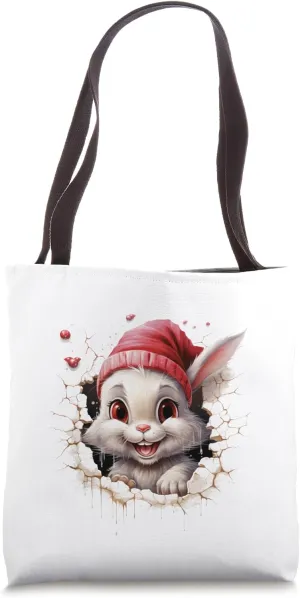 Christmas Animal Break Through - Cute Rabbit - Funny Tote Bag