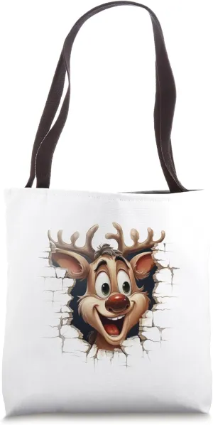 Christmas Animal Break Through - Cute Reindeer - Funny Tote Bag