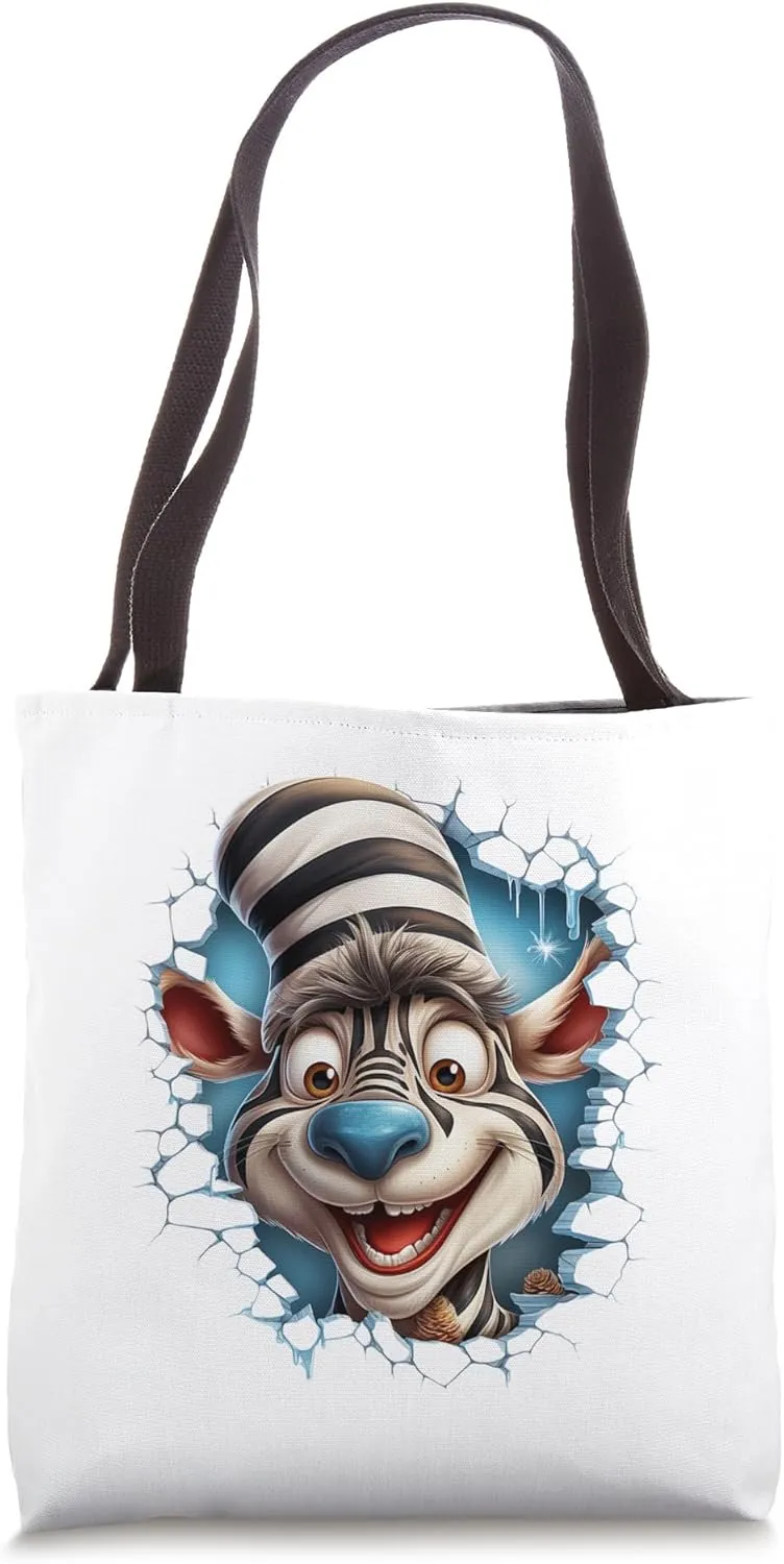 Christmas Animal Break Through - Cute Zebra - Funny Tote Bag